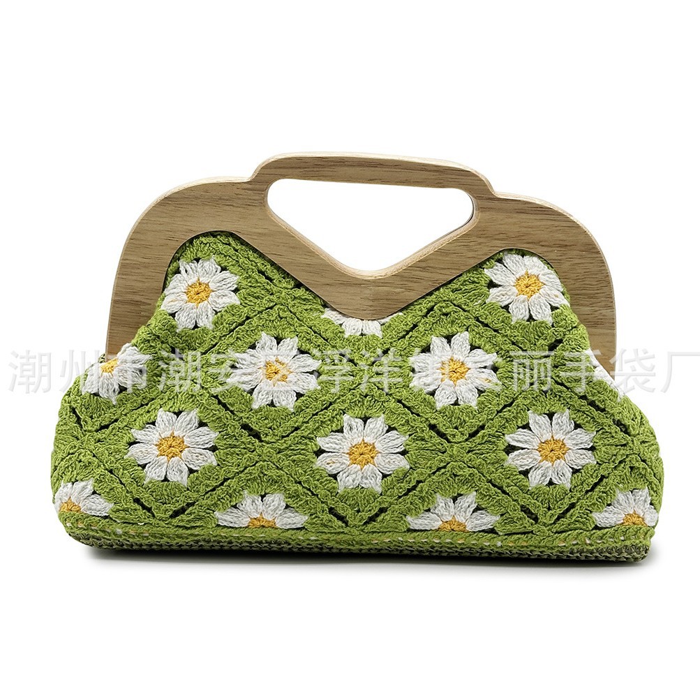 Cross-border New Products 2025 Spring and Summer Handmade Crochet Knitted Straw Woven Bag Seaside Beach Clutch Party Evening