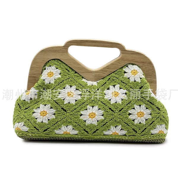 Cross-border New Products 2025 Spring and Summer Handmade Crochet Knitted Straw Woven Bag Seaside Beach Clutch Party Evening