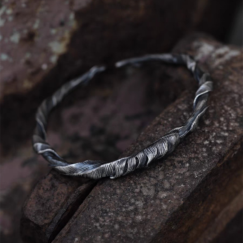 Original Design Vintage Copper Feather Bracelet Men's Fashion High-end Sense Opening Adjustable Bracelet Birthday Gift