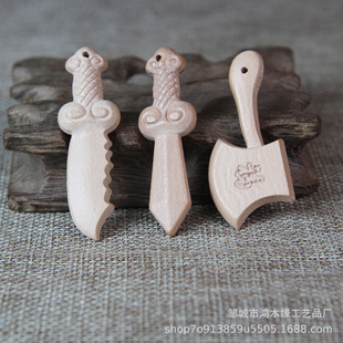 Peach wood sword axe hand carved small baby baby pendant DIY jewelry accessories factory direct sales