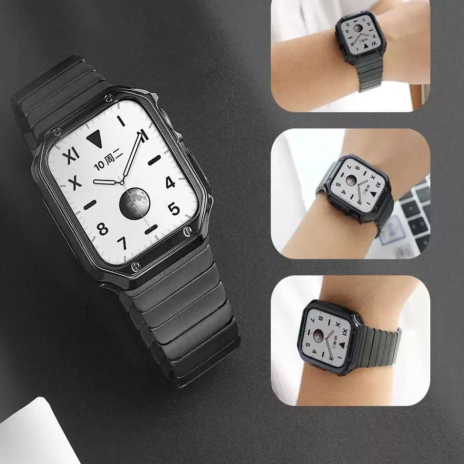 Подходит для Apple Watch 7 — интегрированный защитный чехол-ремешок LRRRRRRRRRA, ремешок-лента с перламутровой отделкой