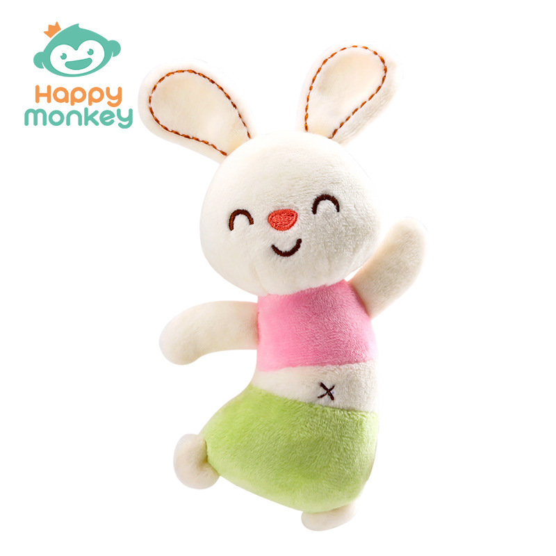 Muñeco de peluche Happymonkey con sonajero para bebés de 0 a 1 año, juguete relajante con palo BB