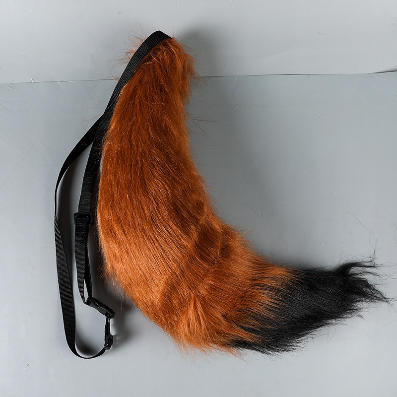 9cm 긴 머리 여우 꼬리 카멜 플러스 블랙