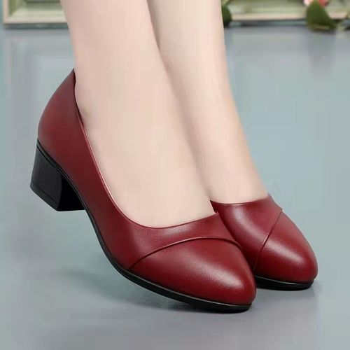 Soft leather single shoes for women, low heels, suitable for spring and summer, soft soles, comfortable, non-slip, fashionable leather shoes for women, medium heels, mother's shoes, work shoes