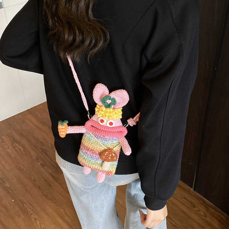 Handmade gancho de lana, bolsas de hombro para niños y niñas feas y lindas, bolsas de conejo para bebés, bolsas de boca grande, bolsas de cambio para niños