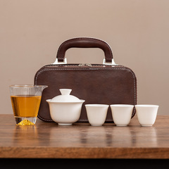 羊脂玉磁器工夫旅行茶器蓋碗茶杯セット軽豪華で高級な屋外広告ビジネスプレゼント