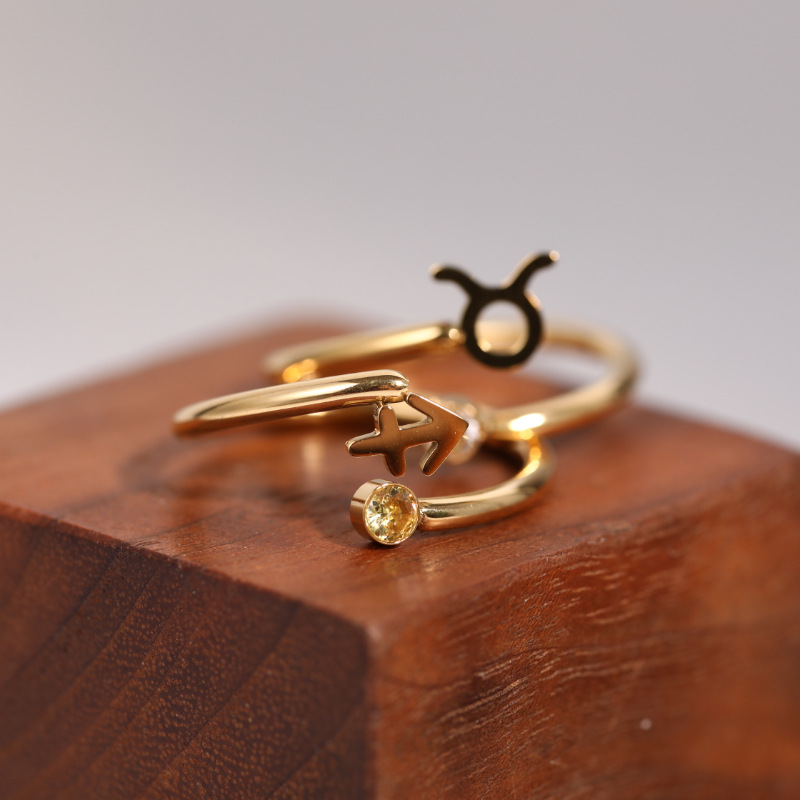 Bijoux En Gros Décontractée Style Simple Constellation Acier Au Titane Zircon Évider Incruster Anneau Ouvert display picture 7