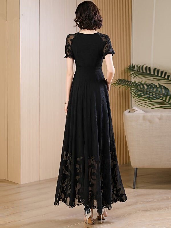 Summer Black Chiffon Dress for Women, Long Ankle-Length, New Style, Extra-Long, Formal Occasion Floral Print Flared Skirt