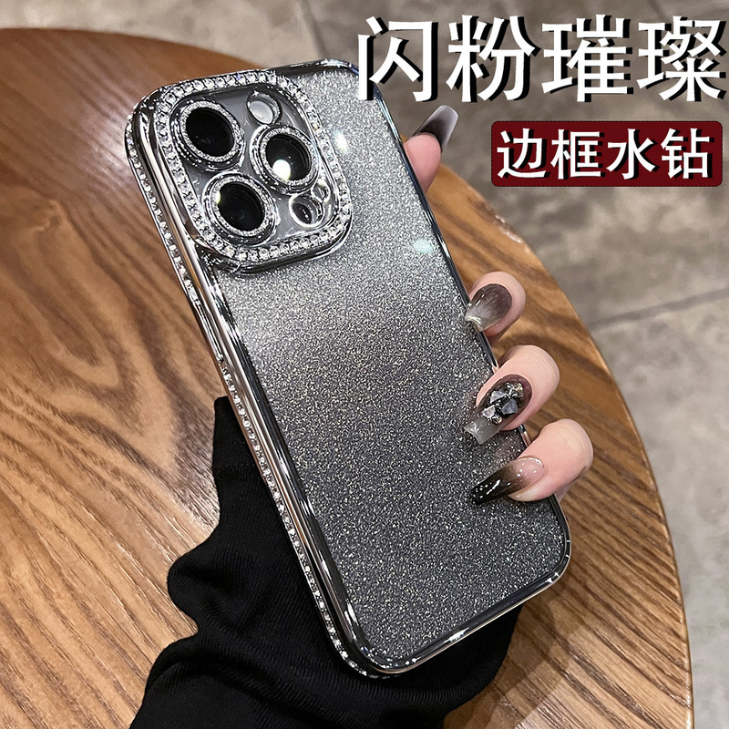 IPhone16メッキ水ドリル化粧鏡磁気吸引スタンド携帯ケースリンゴ15レンズ付きフラッシュソフトカバー|undefined