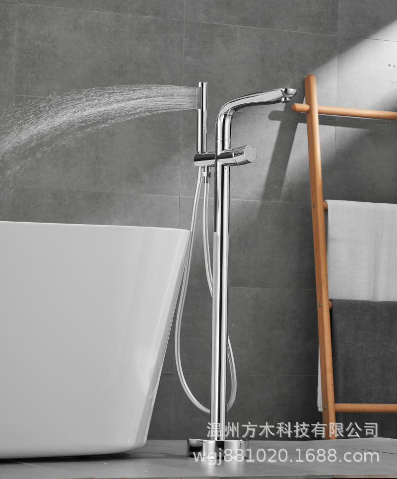 Black chrome-plated brushed gold gun gray floor-standing single-handle double-control ceramic valve core hot and cold water faucet, wooden bucket bathtub, showerhead undefined