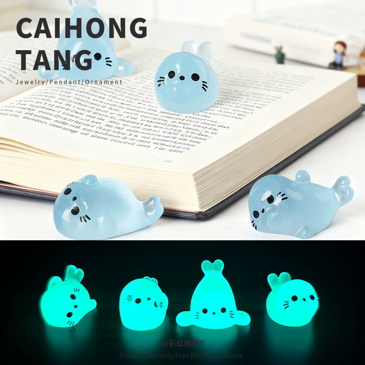 Трехмерные аксессуары для украшений из смолы, имитация светящихся маленьких акулочек, новые товары оптом, милые разноцветные светящиеся маленькие животные