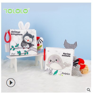 Baby Early Education 0-1 Year Tear-Proof Black and White Tails Cloth Book for Newborn Visual Stimulation and Multiple Tactile Training Books