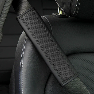 Seat belt shoulder pad leather embossed car seat belt - ddjy-diamond-quilted-shoulder-pad-single-black-with-black-stitching-24cm