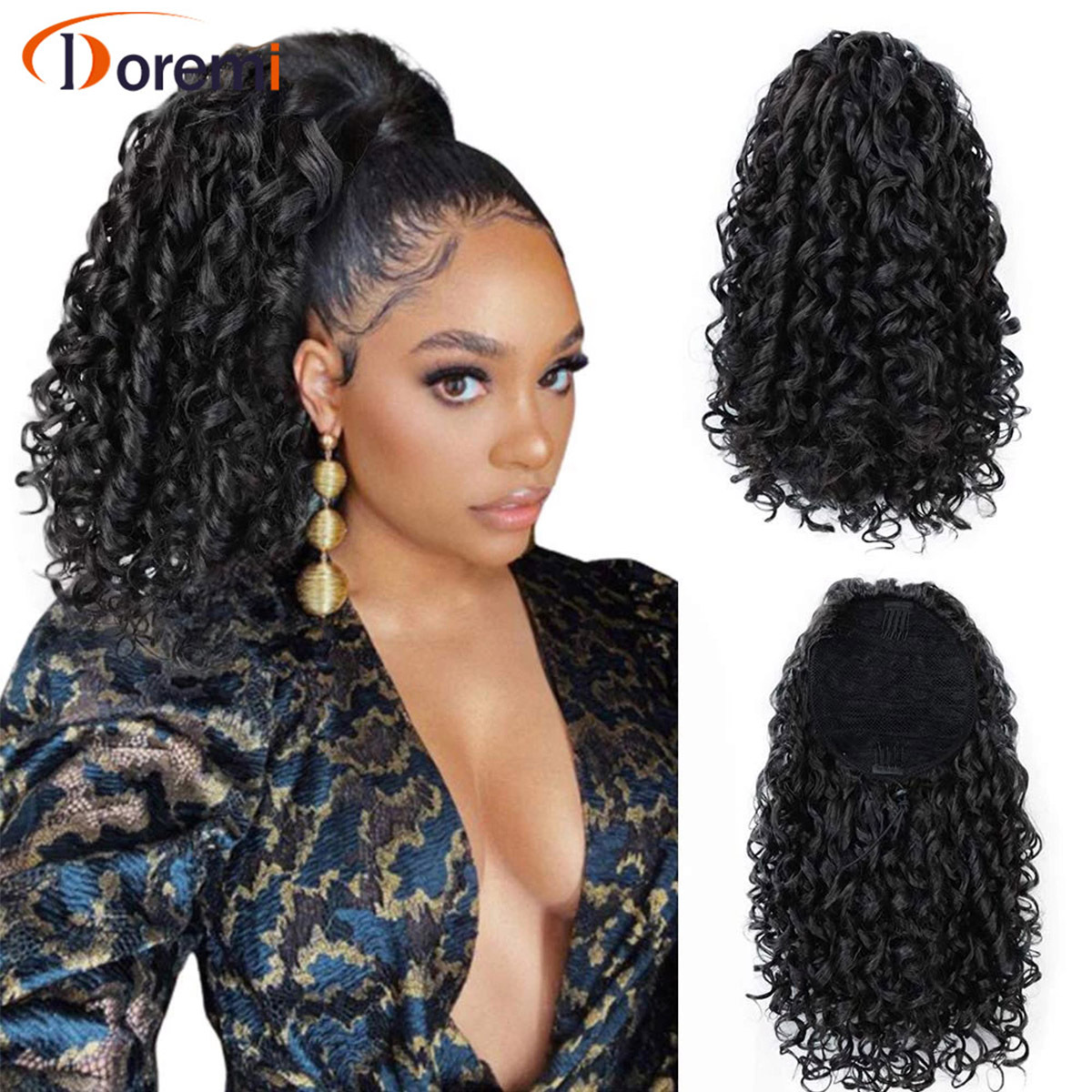 wig drawstring wig women's corn perm ponytail high temperature silk fluffy soft 35cm_voghion.com