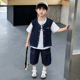 男童夏套装酷帅2026新款3岁4宝宝夏天衣服小儿童薄款牛仔三件套潮