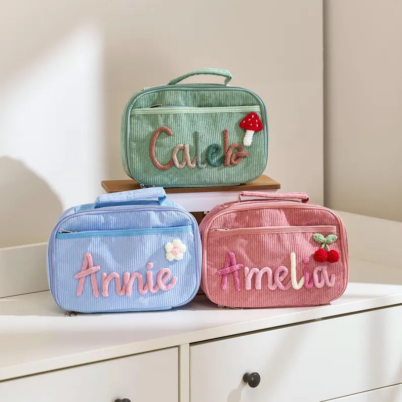 Etsy Personalized Thick Corduroy Lunch Bag, Fashionable Women's Portable Work Lunch Box Bag, Insulated Gift Etsy Personalized Thick Corduroy Lunch Bag, Fashionable Women's Portable Work Lunch Box Bag, Insulated Gift
