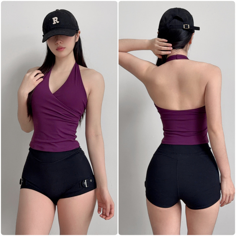Antibacterial Sports Bra with Cross Halter Neck, Push-Up Camisole, Fitness Yoga Top for Women 1968