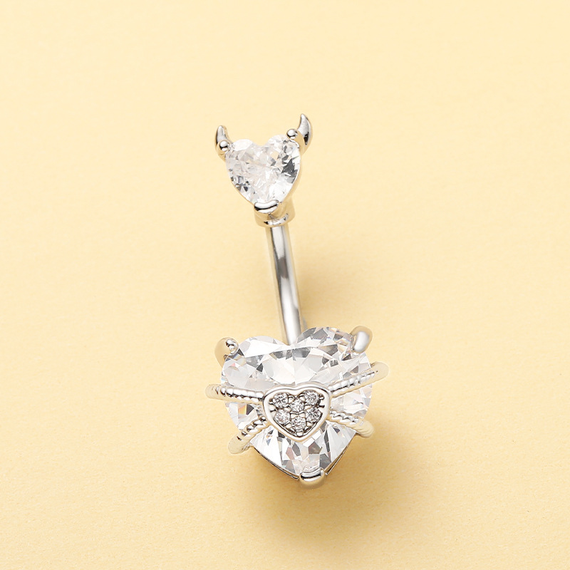 Cross-border Stainless Steel Sweet And Cool Style Spicy Girl Piercing, Little Devil Navel Ring With Zircon, Sexy_voghion.com