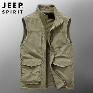 JEEP SPIRIT Men's Autumn and Winter Double-sided Wearing Vest with Vertical Collar Vest Loose Sleeveless Waistcoat HL7009