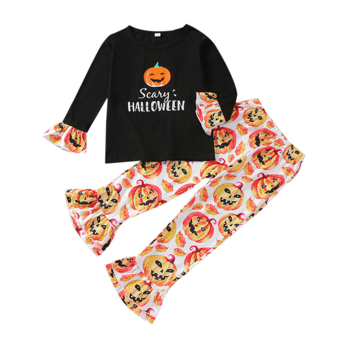 Halloween Fashion Pumpkin Cotton Girls Clothing Setspicture1