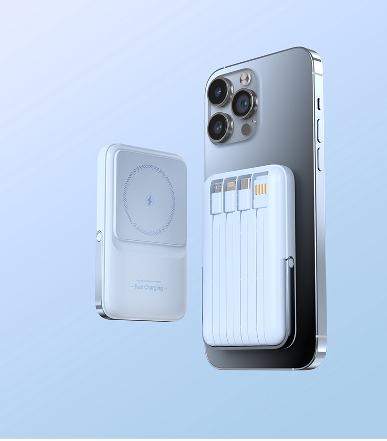 22.5W Süper Hızlı Şarj Manyetik Emici Kablosuz Şarj Cihazı 10000mAh Dahili Kablolu Taşınabilir Yüksek Kapasiteli Powerbank
