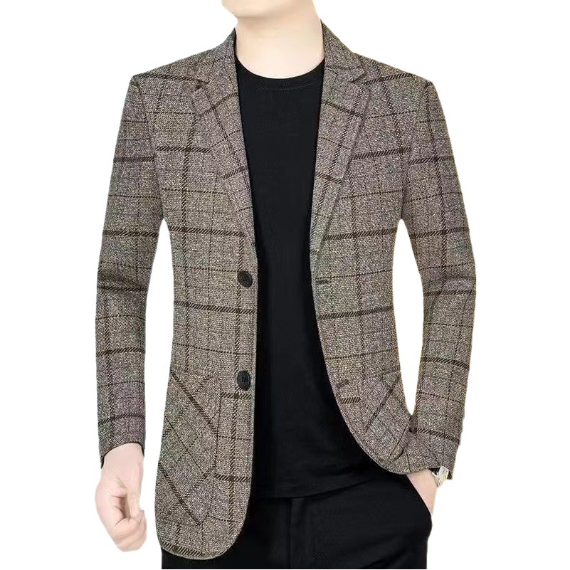 New Autumn and Winter Business Casual Suit Jacket Men's Spring and Autumn Middle-aged Men's High-end Plaid Suit Korean Fashionable