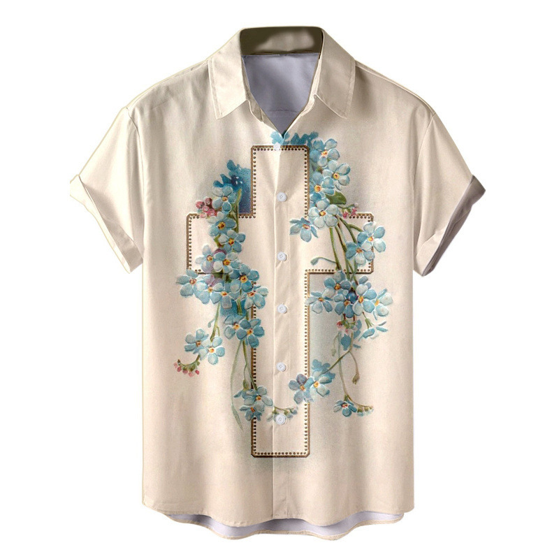 New Men's Easter Short-Sleeved Shirt Casual Loose Lapel 3D Digital Printing