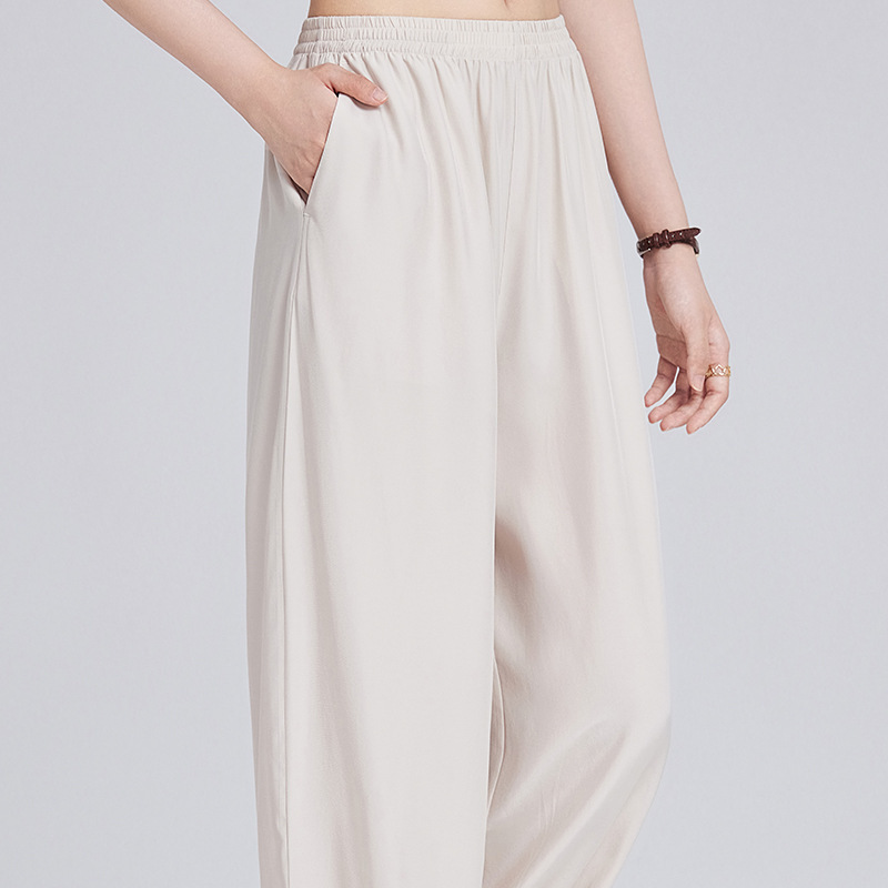 2026 New Style Women's Silk Pants Summer Ice-Feel Cuffed Harem Pants with Tapered Cuffs Lazy Slim-Fit Silk Pants