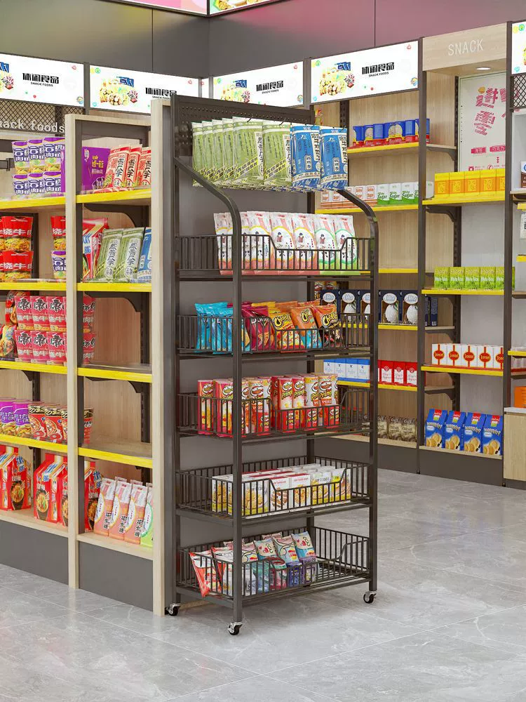 Круглосуточный магазин в супермаркете Сладоки полки для напитков Продукты питания Мобильные стеллажи для игрушек Кассир для хранения нескольких слоев