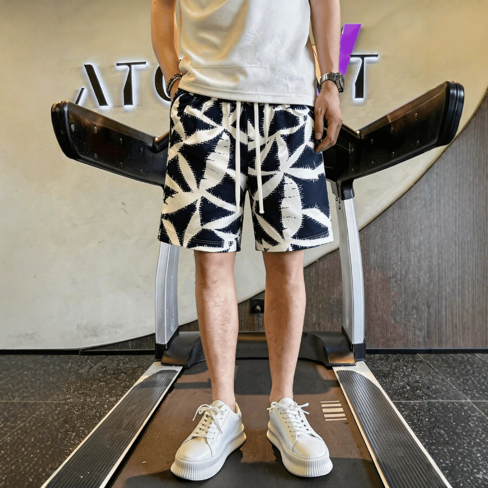 American Casual Summer Print Shorts For Men - High Street Fashion Loose Fit Beach Shorts With Artistic Pattern_viptrois.com