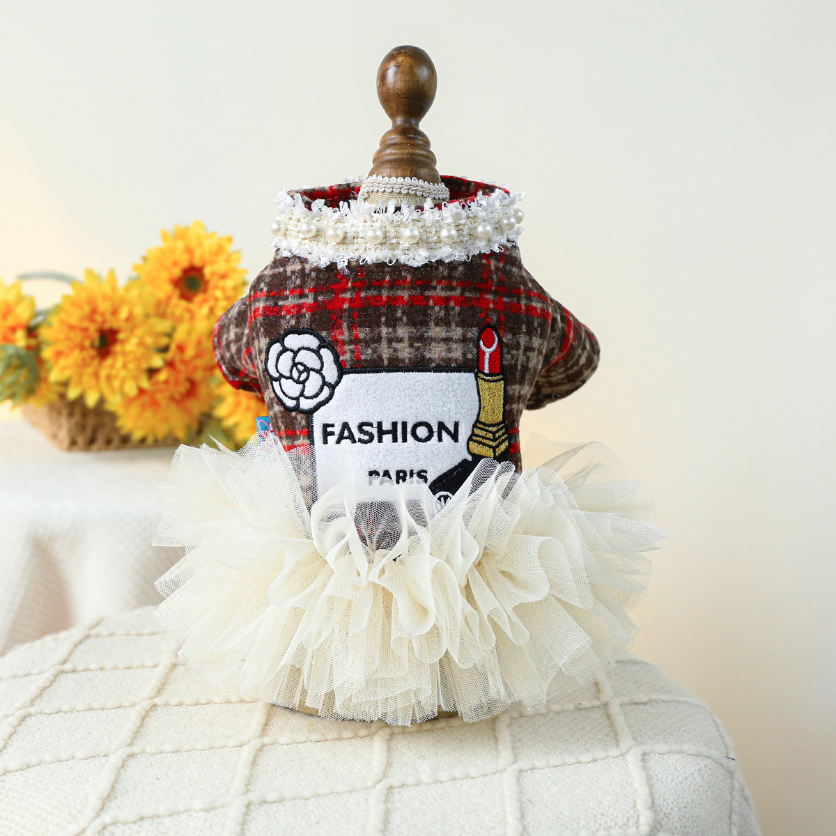 립스틱 스커트 - 레드 브라운 체크