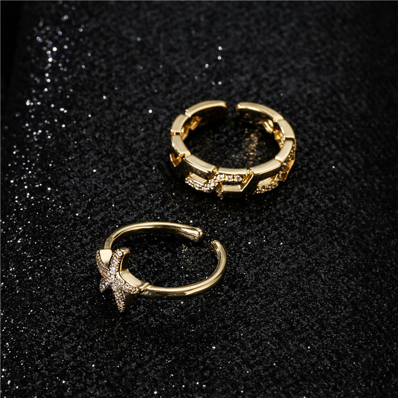 fashion copper plated real gold starfish open ring wholesale