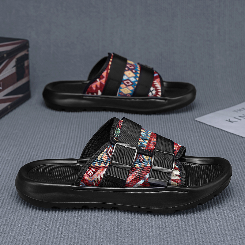 Zapatillas ropa exterior para hombres verano nuevo estilo tendencia transpirable playa al aire libre tela de ocio fondo plano pisando heces sandalias para hombres