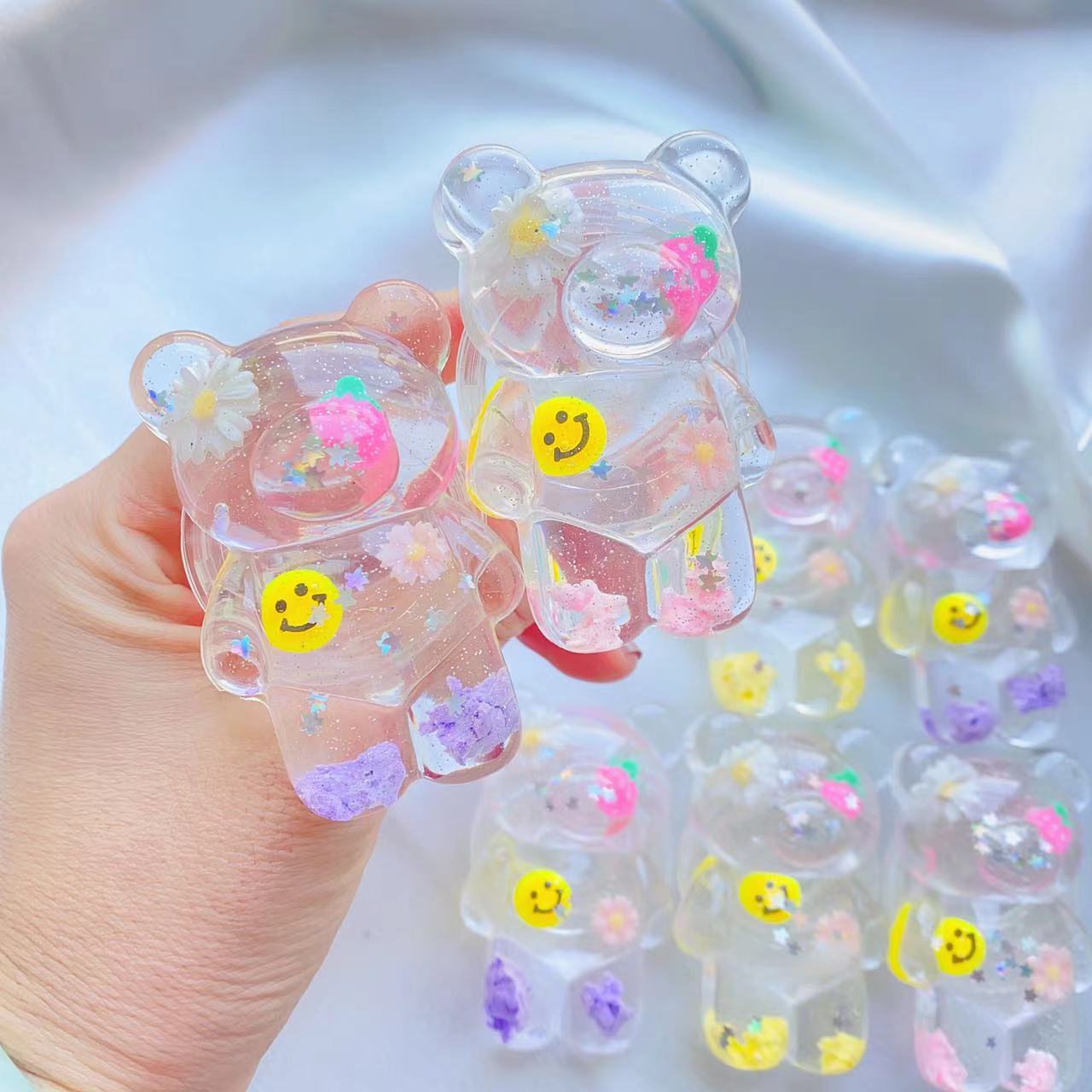 Buntes lächelndes Gesicht, dreidimensionale Wolke, Bären-Airbaghalter, fünfeckiger Stern, glitzerndes Rosa, koreanischer Desktop,_voghion.com