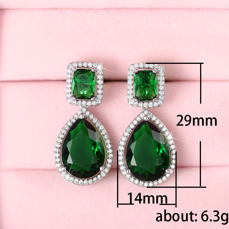 10g Weight Zircon Inlay Material 1 Pair Retro Square Water Droplets Copper Inlay Zircon Drop Earrings