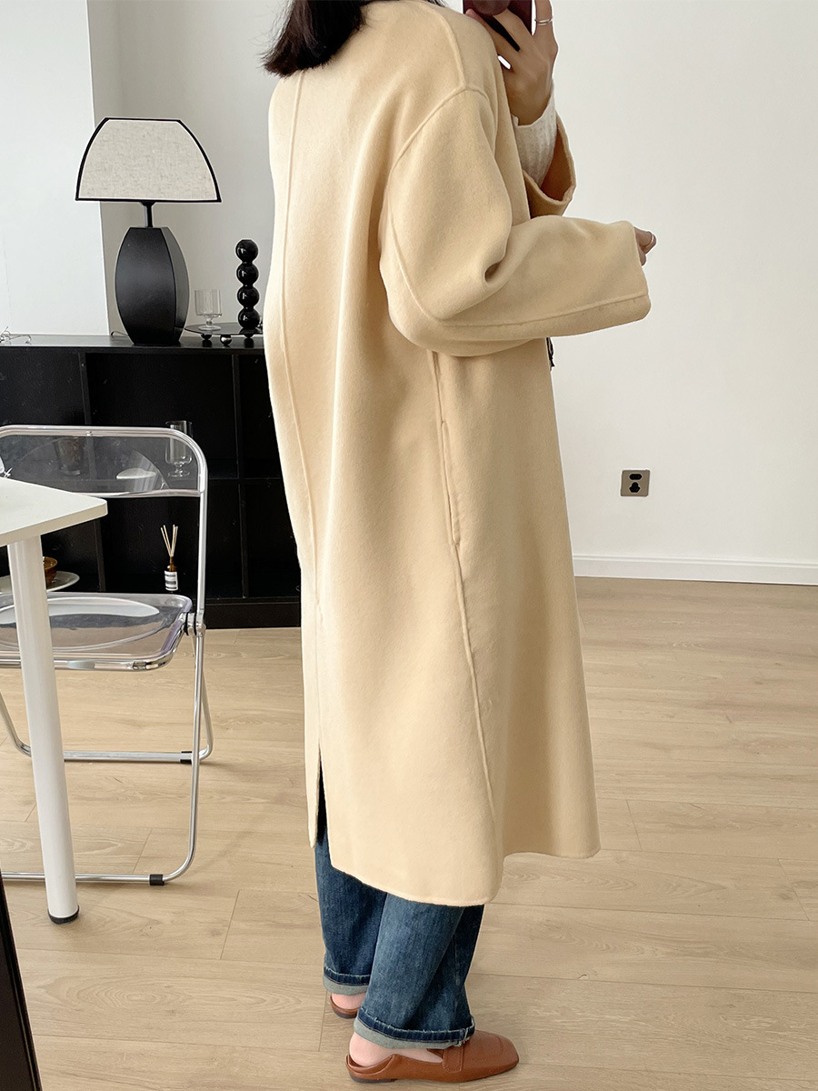 Li Zhiqi Double-Sided Cashmere Coat for Women, Winter Double-Breasted Mid-Length Woolen Coat 220761 Japanese and Korean Casual Style