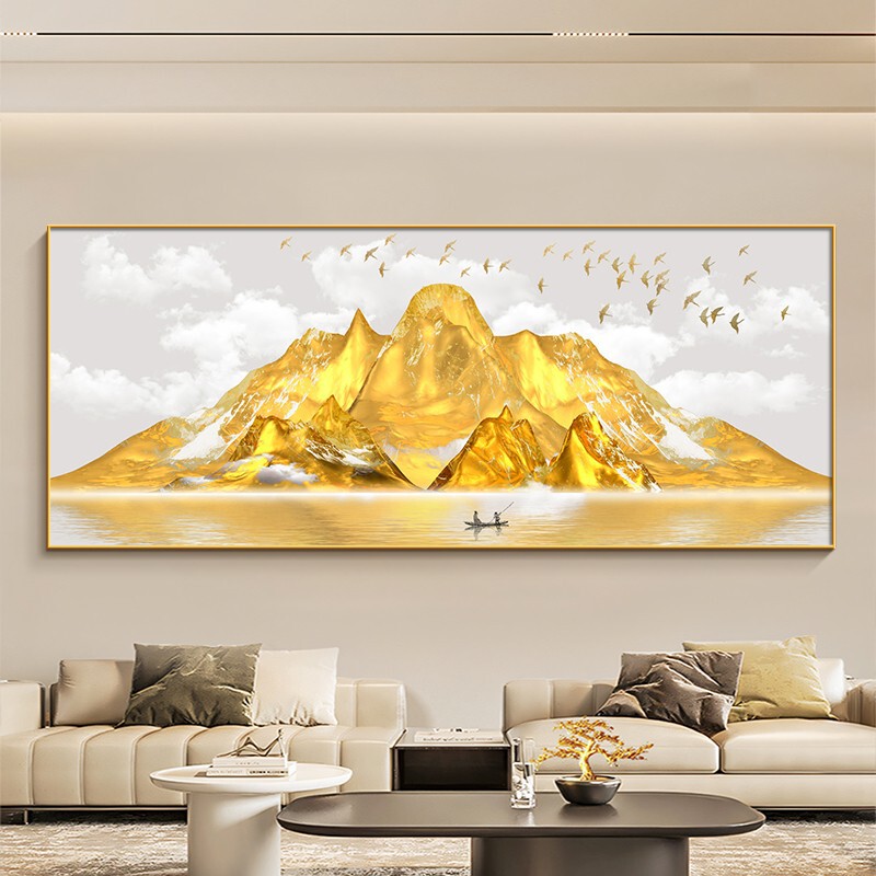 背靠金山客厅装饰画有山无水办公室沙发背景墙挂画轻奢高级感壁画|undefined