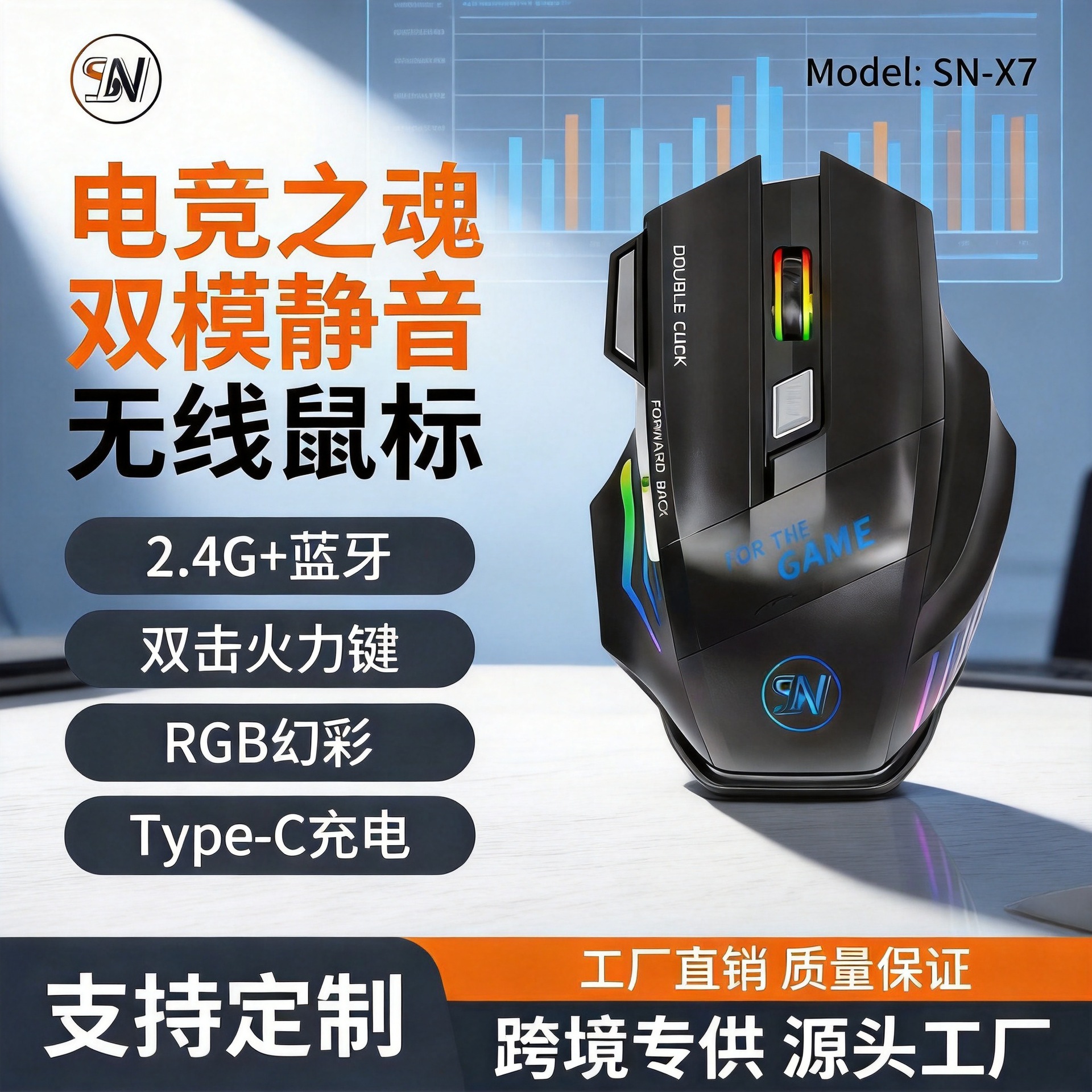 森朗尼新款GM7充电无线鼠标静音办公游戏笔记本电脑蓝牙双模鼠标 数码、电脑厂家批发实拍图