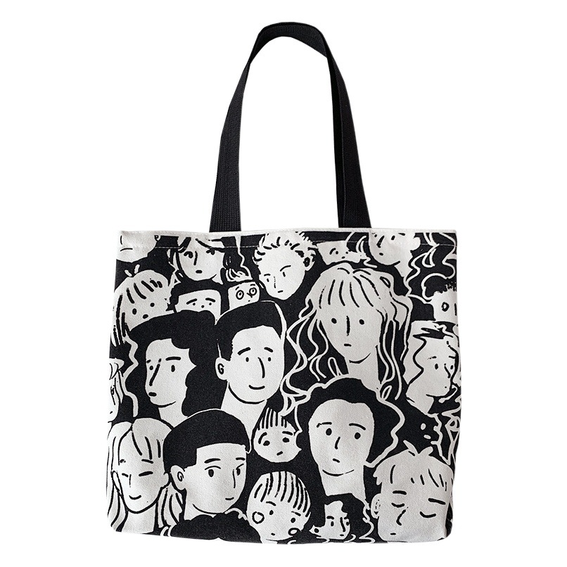 Bolsa de compras de lona de gran capacidad estilo europeo nuevo 2025 estilo ins perezoso para mujer, bolso de hombro para estudiantes, literario y simple.