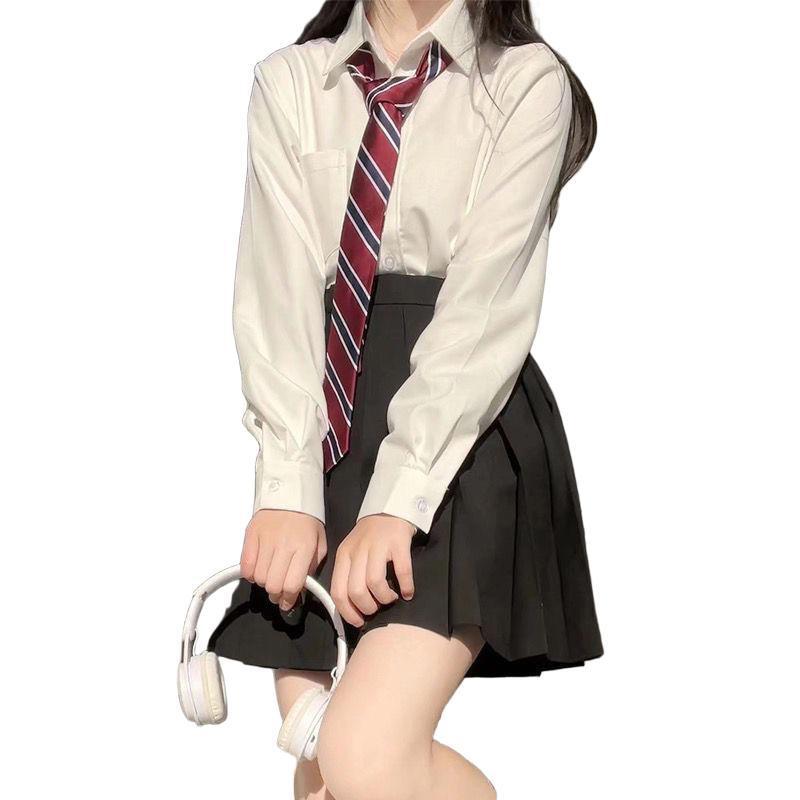 jk日系制服纯色衬衫风琴褶长短袖内搭百搭学院风打底宽松女夏批发|undefined