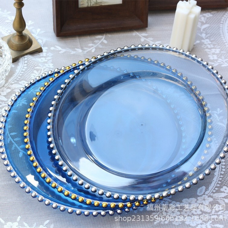 13Inch Clear Plastic Charger Plates Wedding Party Decoration Blue Transparent Plastic Plates