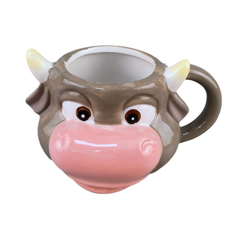 Taza de cerámica de vaca de dibujos animados encantadora regalo de mano creativo taza de agua para beber animales transfronterizos de alto valor facial taza de nube blanca Tu Ma