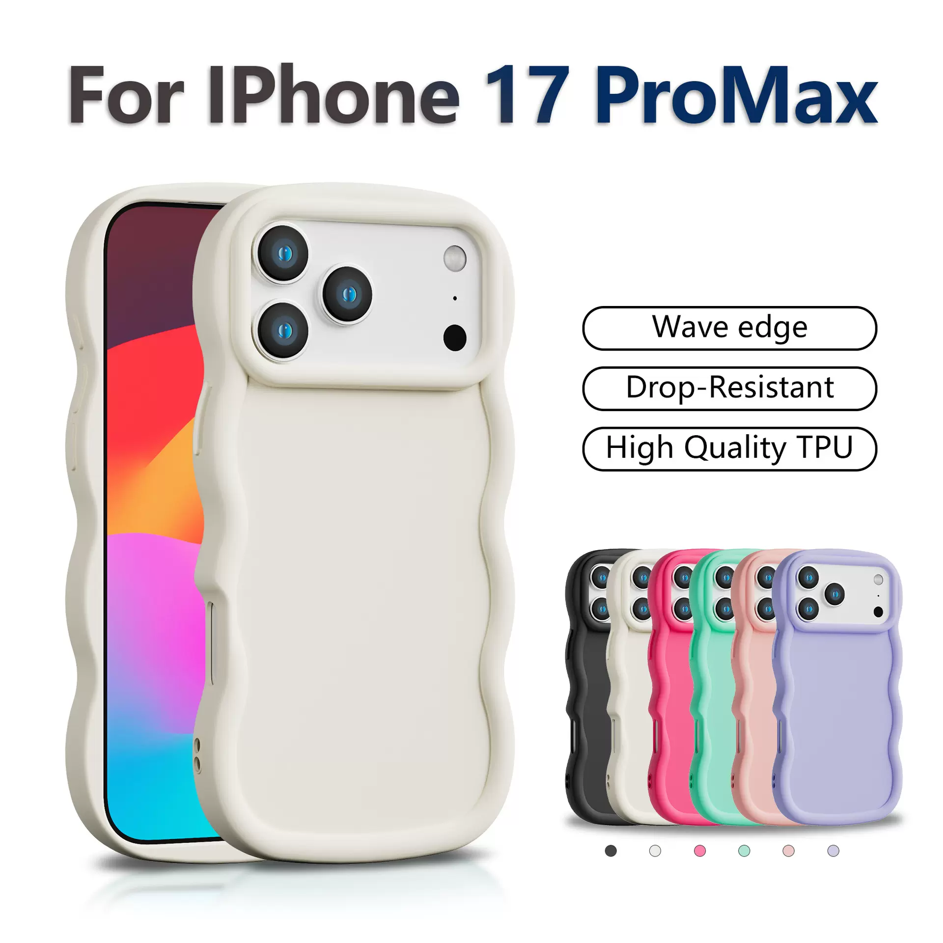 适用卡通iphone17波浪边贴公仔素材壳跨境新款苹果16马卡龙手机壳