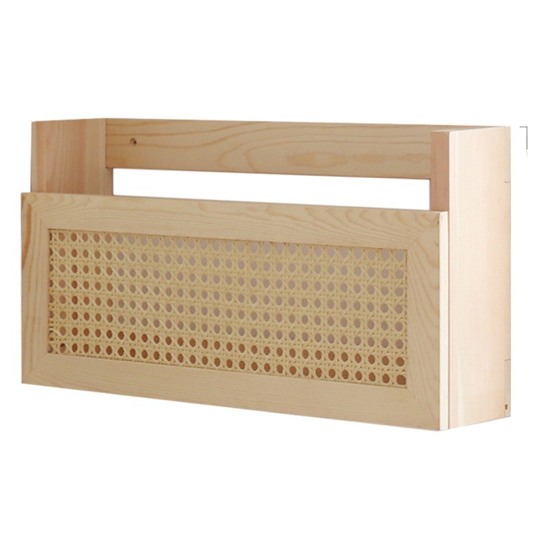 Rack de almacenamiento de madera maciza de ratán japonés transfronterizo pared partición revista libros y publicaciones periódicas Estudio de almacenamiento decoración de pared rack