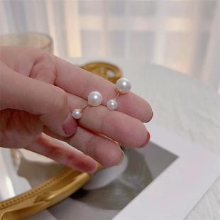 Sterling Silver Double Beaded Pearl Earrings CD Dijia Same Style Two Simple Joker High-end Sense S925 Silver Needle Earrings