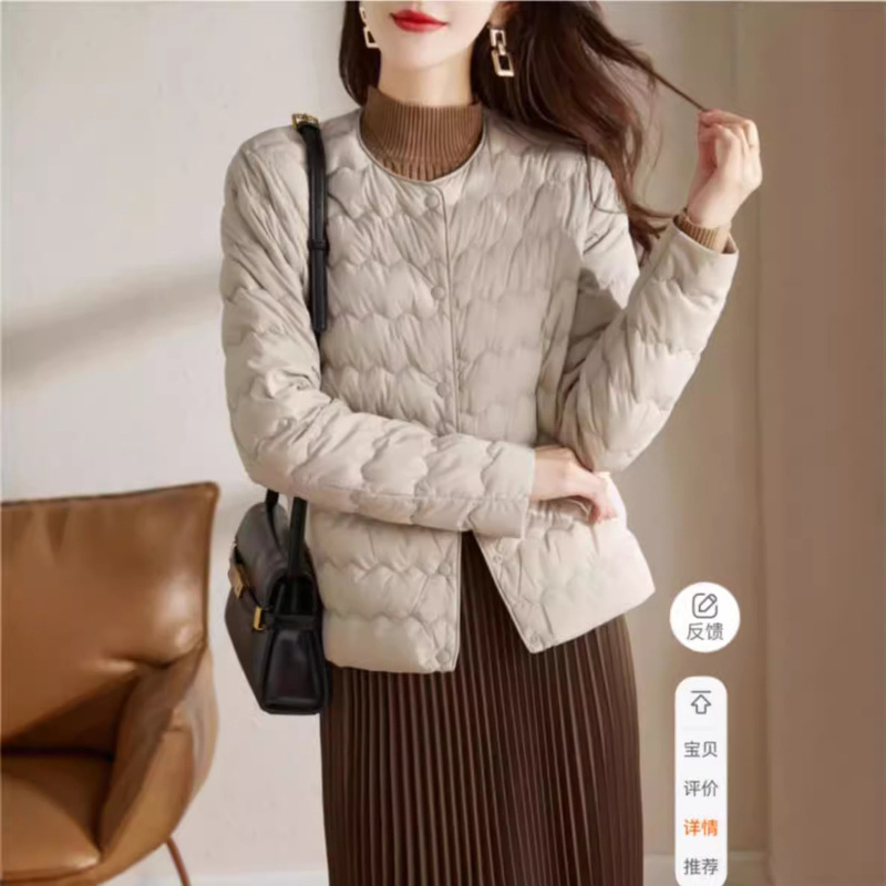 2024 New Spring Fashion All-match Round Neck Light Down Jacket Women's Short Slim Ultra-light Ultra-thin Coat Trendy