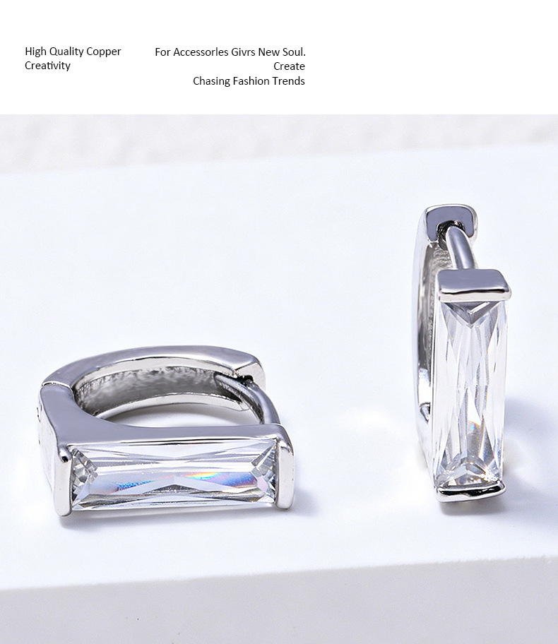 Pendientes de aro pequeños cuadrados con diamantes lujo chic_voghion.com
