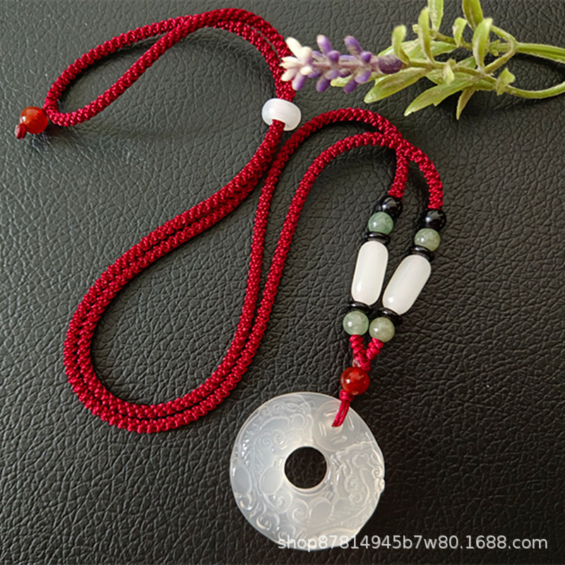 흰색 chalcedony 이중 용감한 평화 버클 펜던트 (F 모조 Hotan 옥 대추 빨간 로프 포함)