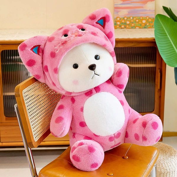 Transform into a polka dot bear doll