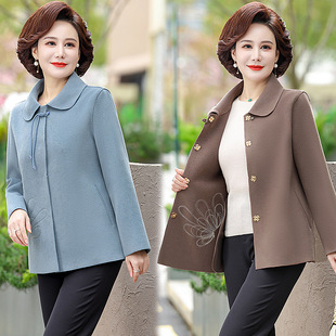 2024 new middle-aged mother spring double-sided tweed coat middle-aged and elderly women's spring and autumn western style noble tweed top